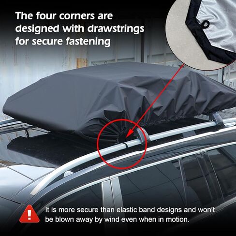 Car Roof Rack Cover, 190cmx145cm Universal Waterproof Sun Protective Silver Coated Fabric with Drawstring, Vehicle Luggage Rack Protector for Cargo (Black) in Kuwait