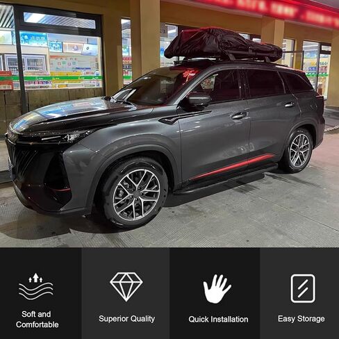 Car Roof Rack Cover, 190cmx145cm Universal Waterproof Sun Protective Silver Coated Fabric with Drawstring, Vehicle Luggage Rack Protector for Cargo (Black) in Kuwait