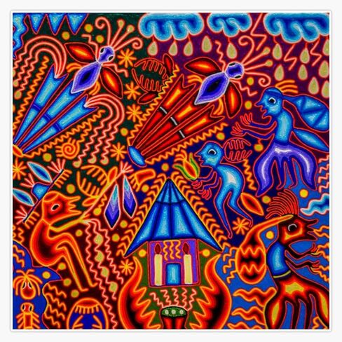 Huichol النسيج نافذة زجاجة ماء ملصق لاصق لامع 5" in Kuwait