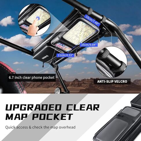 NICECNC UTV Roof Bag, Upgraded PVC Overhead Storage, Multi-Pocket Heavy Duty Water-Repellent Fabric with No Sagging & Wear-Resistant Map Pouch, Compatible with Polaris RZR XP 1000/S 4 Turbo 2014-2024 in Kuwait