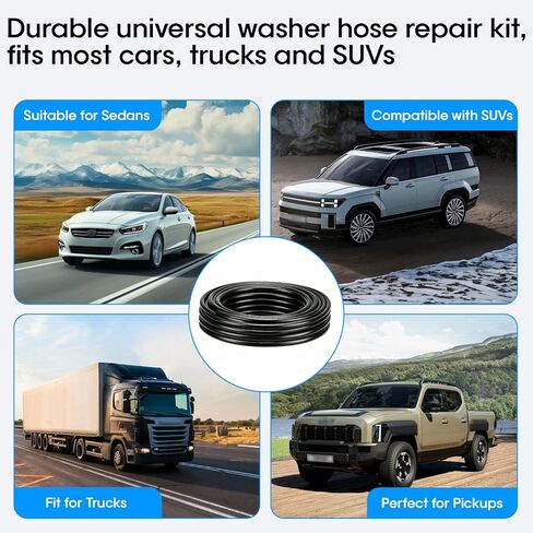 Windshield Washer Hose Repair Kit, 13 Ft Universal Washer Fluid Hose with 12 Connectors, Premium Durable Wiper Hose Fits Most Cars Trucks SUV in Saudi Arabia