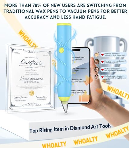 Electric Diamond Art Pen with 3-Level Vacuum Airlift Suction™ for Diamond Art Kits for Adults | No Wax Needed, Quiet & Lightweight Cordless Diamond Painting Tool for Diamond Art Accessories, Blue in Saudi Arabia
