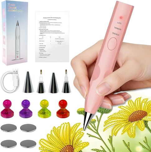 DZZ Electric Diamond Painting Pen,Cordless Diamond Art Vacuum Pen,Ergonomic Design,No Wax Needed, Rechargeable,3rd Gear Adjustable Suction Mode,Suitable for Adults and Children who Enjoy Crafts- Pink in Saudi Arabia