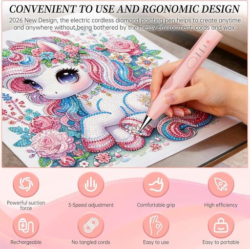 DZZ Electric Diamond Painting Pen,Cordless Diamond Art Vacuum Pen,Ergonomic Design,No Wax Needed, Rechargeable,3rd Gear Adjustable Suction Mode,Suitable for Adults and Children who Enjoy Crafts- Pink in Saudi Arabia