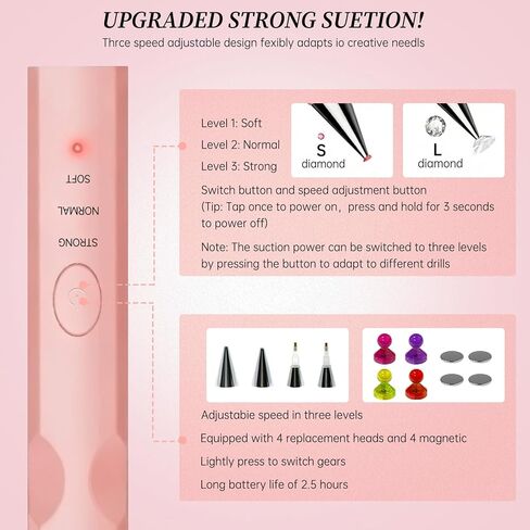 DZZ Electric Diamond Painting Pen,Cordless Diamond Art Vacuum Pen,Ergonomic Design,No Wax Needed, Rechargeable,3rd Gear Adjustable Suction Mode,Suitable for Adults and Children who Enjoy Crafts- Pink in Saudi Arabia