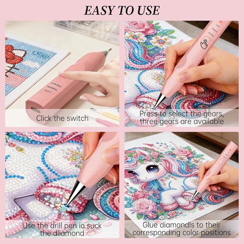 DZZ Electric Diamond Painting Pen,Cordless Diamond Art Vacuum Pen,Ergonomic Design,No Wax Needed, Rechargeable,3rd Gear Adjustable Suction Mode,Suitable for Adults and Children who Enjoy Crafts- Pink in Saudi Arabia