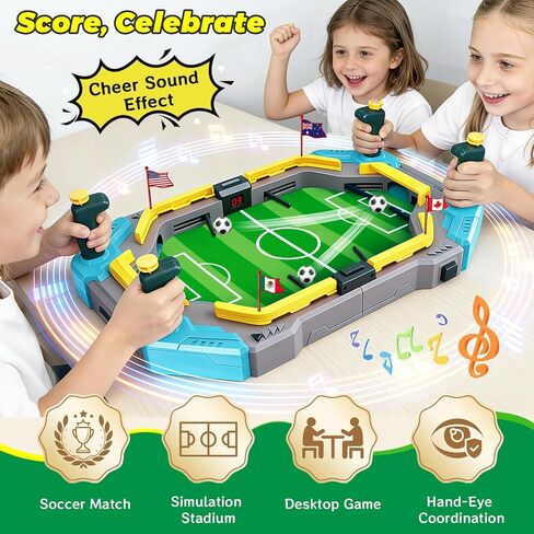 juman Mini Foosball Table for Kids,Soccer Board Game Toys with Electronic Scoreboard&Cheering Sound&128 Flag Stickers,Pinball Interactive Sports Game,Birthday for Ages 3 4 5 6 7 8-13 in Saudi Arabia