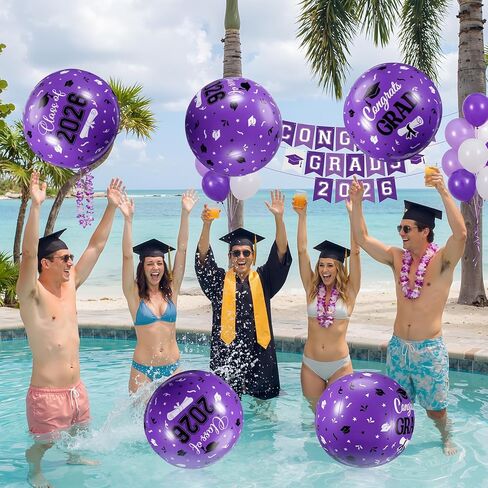 Junkin 10 Pcs 2026 Graduation Beach Balls 12 Inch Graduation Pool Balls Floats Inflatable Congrats Grad Ball Bulk Class of 2026 Swimming Pool Party Decoration Summer Water Game Supplies Favors in Kuwait