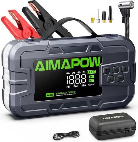 Car Battery Jump Starter with Air Compressor 8000A 160PSI, Jump Starter Portable (All Gas/12L Diesel), 12V Car Jump Starter with Inflator, Jump Box Quick Charge and 270°LED Light in Saudi Arabia