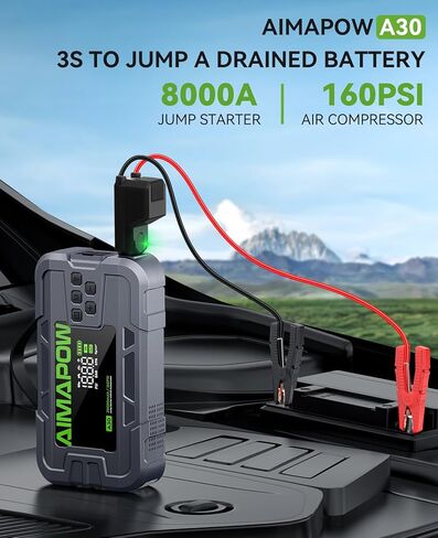 Car Battery Jump Starter with Air Compressor 8000A 160PSI, Jump Starter Portable (All Gas/12L Diesel), 12V Car Jump Starter with Inflator, Jump Box Quick Charge and 270°LED Light in Saudi Arabia