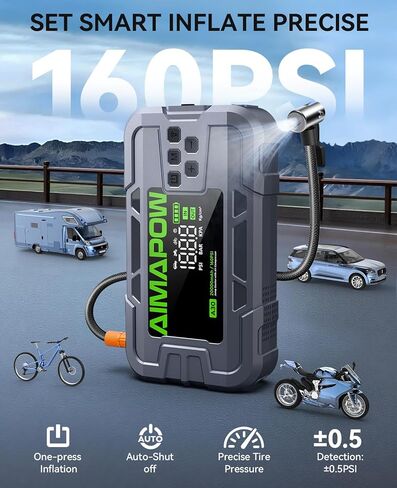 Car Battery Jump Starter with Air Compressor 8000A 160PSI, Jump Starter Portable (All Gas/12L Diesel), 12V Car Jump Starter with Inflator, Jump Box Quick Charge and 270°LED Light in Saudi Arabia
