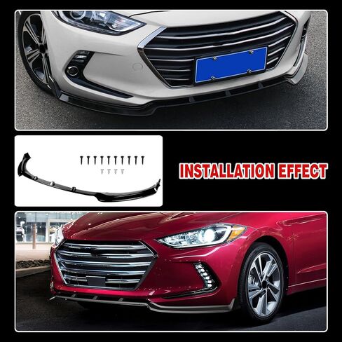 حافة المصد الأمامي متوافقة مع 2017-2020 لسيارة Hyundai Elantra Sedan Eco 2016-2020 لسيارة Hyundai Elantra Sedan Limited/SE/Sport/Value Edition 16-18 لسيارة Elantra Sedan GL/L شفة أمامية سوداء لامعة in Kuwait