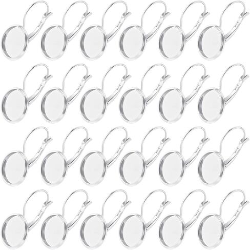 SUNNYCLUE 1 Box 40Pcs Cabochon Earring Settings 14Mm Leverback Earring Hooks 304 Stainless Steel Ear Hook Flat Round Blank Bezel Trays Ear Findings for Jewelry Making Accessories DIY Women Adults in Kuwait