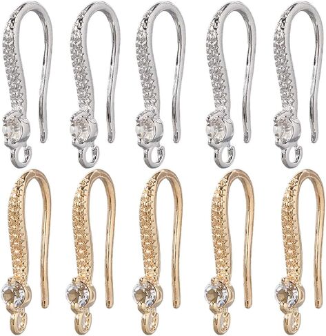 1 Box 60Pcs French Wire Earring Hooks Rhinestone Ear Wires with 1.6mm Hole Gold Silver Fishhook Accessories for Jewelry Making Supplies DIY Dangle Diamond Earrings Women 0.7 x 0.4 Inches in Kuwait