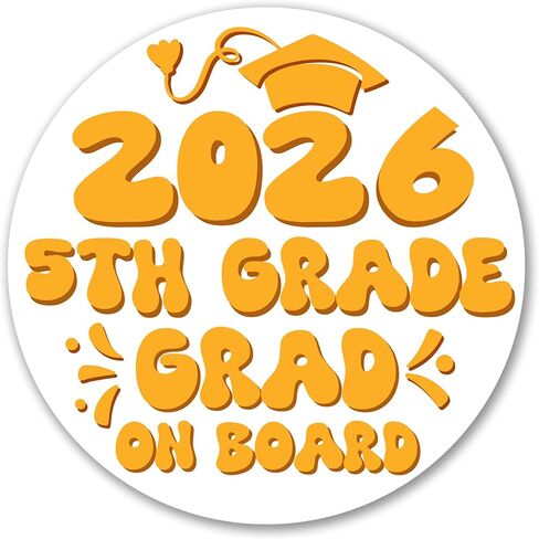 Magnet Me Up 5th Grade Graduation Magnet - 5" Round Class of 2026 Grad On Board Sign Gift, Car Magnet, White and Yellow - Full-Color UV Printed, Weatherproof, Made in The USA - Graduation Car Decor in Kuwait