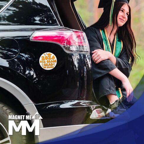 Magnet Me Up 5th Grade Graduation Magnet - 5" Round Class of 2026 Grad On Board Sign Gift, Car Magnet, White and Yellow - Full-Color UV Printed, Weatherproof, Made in The USA - Graduation Car Decor in Kuwait