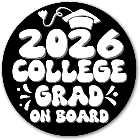 Magnet Me Up 5th Grade Graduation Magnet - 5" Round Class of 2026 Grad On Board Sign Gift, Car Magnet, White and Yellow - Full-Color UV Printed, Weatherproof, Made in The USA - Graduation Car Decor in Kuwait