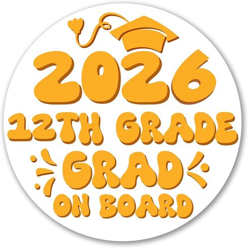 Magnet Me Up 5th Grade Graduation Magnet - 5" Round Class of 2026 Grad On Board Sign Gift, Car Magnet, White and Yellow - Full-Color UV Printed, Weatherproof, Made in The USA - Graduation Car Decor in Kuwait