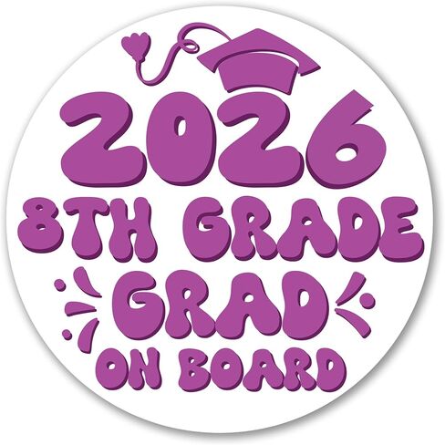 Magnet Me Up 5th Grade Graduation Magnet - 5" Round Class of 2026 Grad On Board Sign Gift, Car Magnet, White and Yellow - Full-Color UV Printed, Weatherproof, Made in The USA - Graduation Car Decor in Kuwait