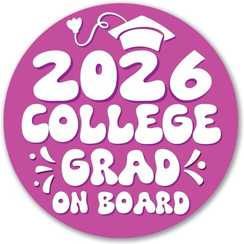 Magnet Me Up 5th Grade Graduation Magnet - 5" Round Class of 2026 Grad On Board Sign Gift, Car Magnet, White and Yellow - Full-Color UV Printed, Weatherproof, Made in The USA - Graduation Car Decor in Kuwait