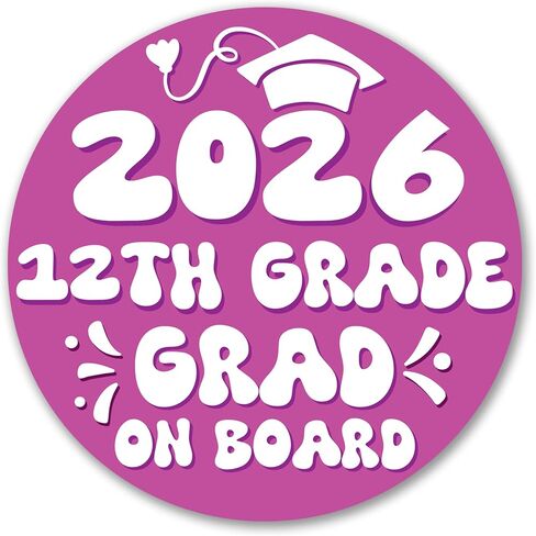 Magnet Me Up 5th Grade Graduation Magnet - 5" Round Class of 2026 Grad On Board Sign Gift, Car Magnet, White and Yellow - Full-Color UV Printed, Weatherproof, Made in The USA - Graduation Car Decor in Kuwait