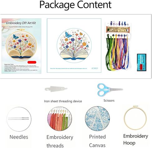 Zhenqing Open Book Garden Embroidery Kit, Fantasy Floral Craft Set with 20cm Hoop, Printed Design on 29x29cm Cotton Fabric, DIY Butterfly Wall Art (JC0023) in Kuwait