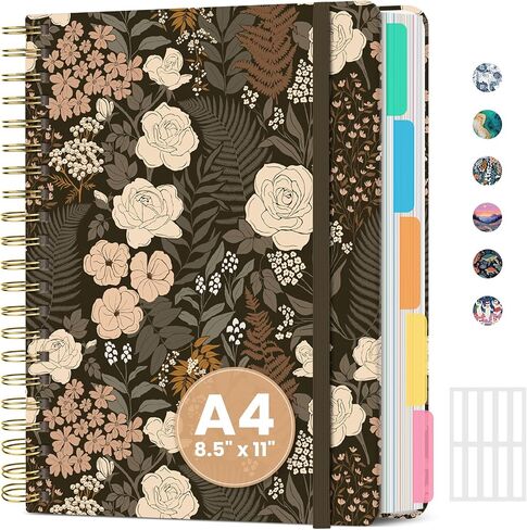 ZOTIA Large Spiral Notebook for Work, 8.5" x 11" Journal for Women, Cute 5 Subject Notebook with Removable Dividers & Tabs, College Ruled Lined Journal for Office and School, 280 Pages, Blue Floral in Saudi Arabia
