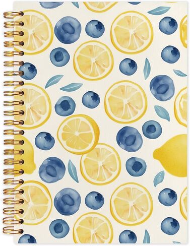Blueberry Lemon Spiral Journal Notebook 5.5x8.3in, Fruit Lover Gifts, Cottagecore Fruit Botanical Journal for Women, Blue and Yellow Aesthetic Notebooks for Note Taking, Hardcover Notebook in Kuwait