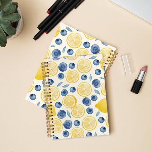 Blueberry Lemon Spiral Journal Notebook 5.5x8.3in, Fruit Lover Gifts, Cottagecore Fruit Botanical Journal for Women, Blue and Yellow Aesthetic Notebooks for Note Taking, Hardcover Notebook in Kuwait