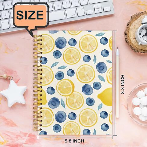 Blueberry Lemon Spiral Journal Notebook 5.5x8.3in, Fruit Lover Gifts, Cottagecore Fruit Botanical Journal for Women, Blue and Yellow Aesthetic Notebooks for Note Taking, Hardcover Notebook in Kuwait