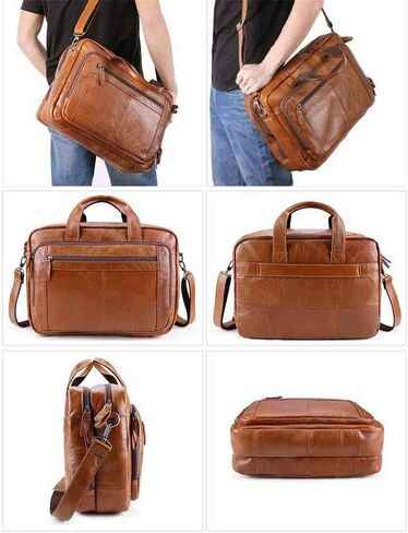 Business BriefcaseHandbag, Stylish Vintage Leather for Men 15.6 inch Laptop Messenger Bag in Saudi Arabia