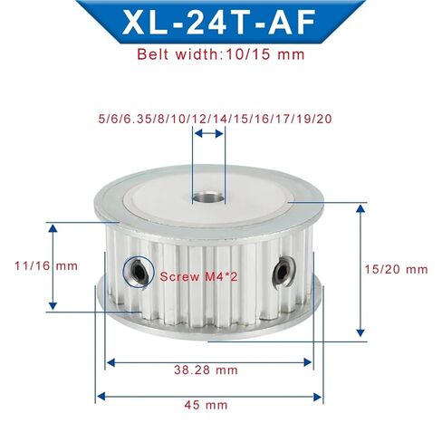 بكرة الحزام XL 24T مسافة الأسنان 5.08 مم، تتحمل السبائك 5/6/6.35/7/8-20 العرض 15 قطعة واحدة (22 مم) in Kuwait