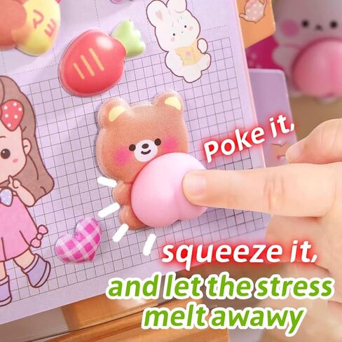 Cute Puffy Stickers, Kawaii 3D Bubble Foam Sticker, Puff Squishies Bear Bunny Sticker for Phone Case Notebook DIY (Pink) in Saudi Arabia