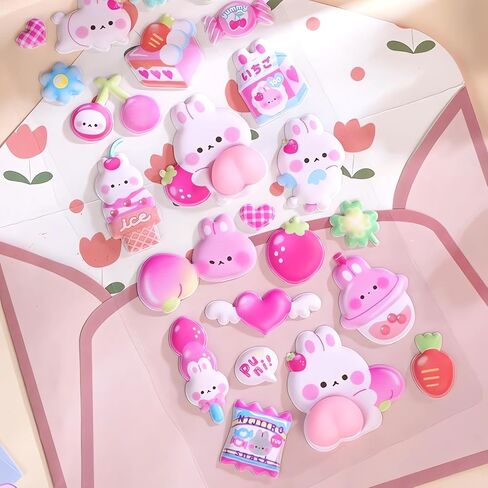 Cute Puffy Stickers, Kawaii 3D Bubble Foam Sticker, Puff Squishies Bear Bunny Sticker for Phone Case Notebook DIY (Pink) in Saudi Arabia