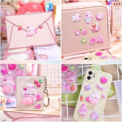 Cute Puffy Stickers, Kawaii 3D Bubble Foam Sticker, Puff Squishies Bear Bunny Sticker for Phone Case Notebook DIY (Pink) in Saudi Arabia