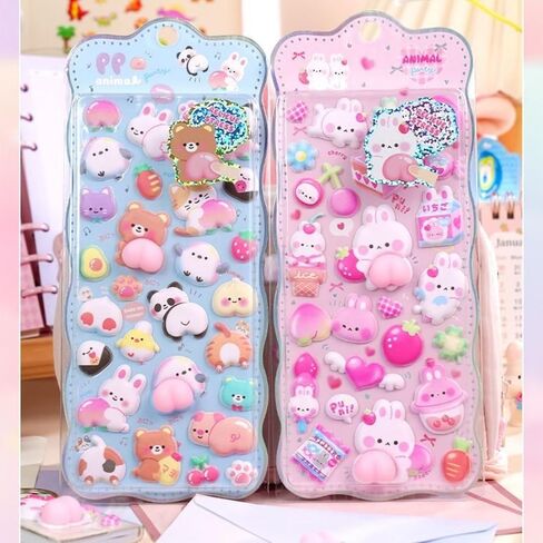 Cute Puffy Stickers, Kawaii 3D Bubble Foam Sticker, Puff Squishies Bear Bunny Sticker for Phone Case Notebook DIY (Pink) in Saudi Arabia