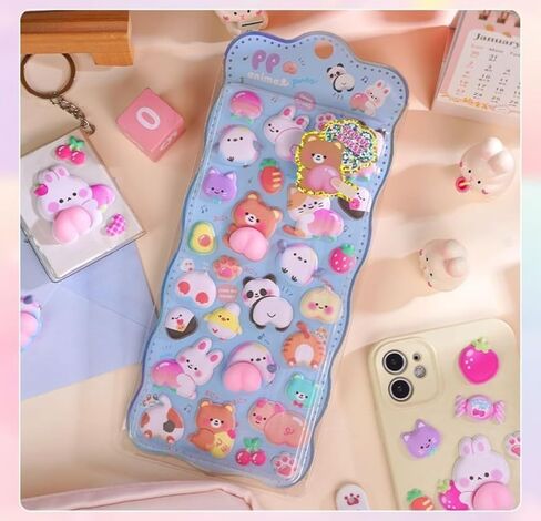 Cute Puffy Stickers, Kawaii 3D Bubble Foam Sticker, Puff Squishies Bear Bunny Sticker for Phone Case Notebook DIY (Pink) in Saudi Arabia