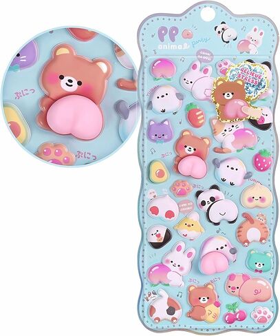 Cute Puffy Stickers, Kawaii 3D Bubble Foam Sticker, Puff Squishies Bear Bunny Sticker for Phone Case Notebook DIY (Pink) in Saudi Arabia