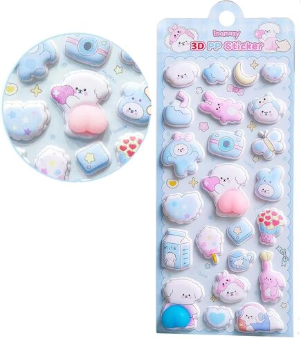 Cute Puffy Stickers, Kawaii 3D Bubble Foam Sticker, Puff Squishies Bear Bunny Sticker for Phone Case Notebook DIY (Pink) in Saudi Arabia