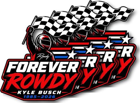 ملصق Forever Rowdy Kyle Busc 1985-2026 | ملصق السباق | تحية ناسكا | علم متقلب | فن رياضة السيارات | تزيين السيارة [5] in Kuwait