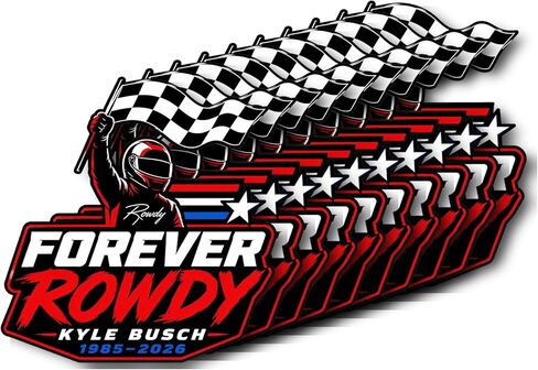 ملصق Forever Rowdy Kyle Busc 1985-2026 | ملصق السباق | تحية ناسكا | علم متقلب | فن رياضة السيارات | تزيين السيارة [5] in Kuwait