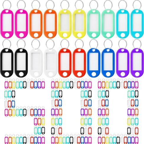 Liliaafar 500 Pack Plastic Key Tags with Ring and Label Window, 10 Assorted Colors Key Chain ID Tags for Suitcases Plastic Backpack Book Bag Baggage in Kuwait