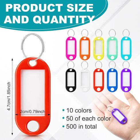 Liliaafar 500 Pack Plastic Key Tags with Ring and Label Window, 10 Assorted Colors Key Chain ID Tags for Suitcases Plastic Backpack Book Bag Baggage in Kuwait
