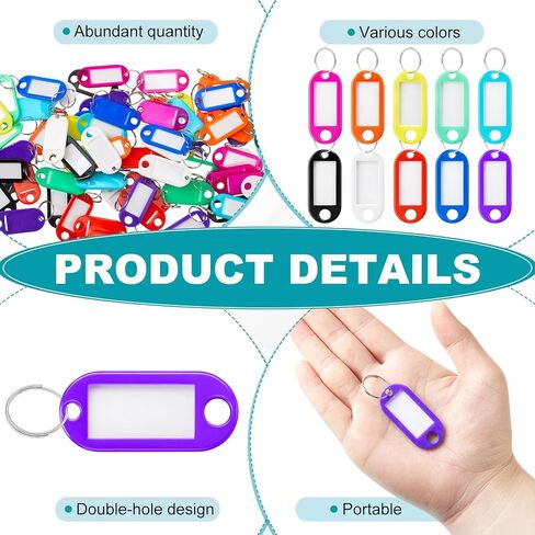 Liliaafar 500 Pack Plastic Key Tags with Ring and Label Window, 10 Assorted Colors Key Chain ID Tags for Suitcases Plastic Backpack Book Bag Baggage in Kuwait