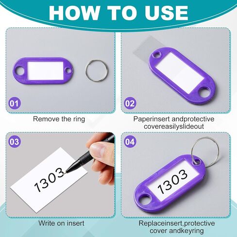 Liliaafar 500 Pack Plastic Key Tags with Ring and Label Window, 10 Assorted Colors Key Chain ID Tags for Suitcases Plastic Backpack Book Bag Baggage in Kuwait