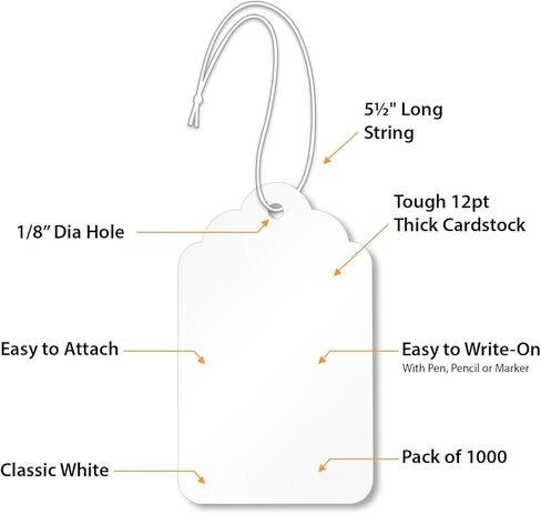 SmartSign White Price Tags with Pre-Strung Loop Strings - Pack of 1000 Marking Tags, Size-9, 12pt Thick Blank Merchandise Tags, 3.25" x 2" Jewelry Tags in Saudi Arabia