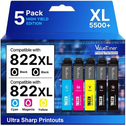 تم إعادة تصنيعها لاستبدال خراطيش الحبر 822XL لخراطيش الحبر Epson 822XL لطابعة Epson WF-3820 Ink Workforce Pro WF-4820 WF-4830 WF-3823 WF-4833 WF-4834 (2 أسود، 1 × أرجواني سماوي أصفر) in Kuwait