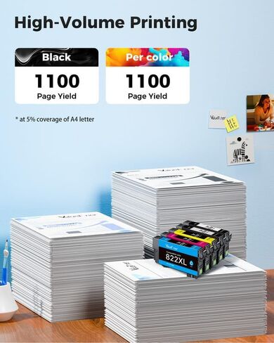 تم إعادة تصنيعها لاستبدال خراطيش الحبر 822XL لخراطيش الحبر Epson 822XL لطابعة Epson WF-3820 Ink Workforce Pro WF-4820 WF-4830 WF-3823 WF-4833 WF-4834 (2 أسود، 1 × أرجواني سماوي أصفر) in Kuwait