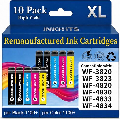 استبدال خراطيش الحبر المعاد تصنيعها لحزمة خراطيش الحبر Epson 822XL Combo من أجل Epson 822 XL للاستخدام مع Workforce Pro WF-3820 WF-4820 WF-3823 WF-4833 WF-4830 (10 عبوات، أحدث شريحة) in Kuwait