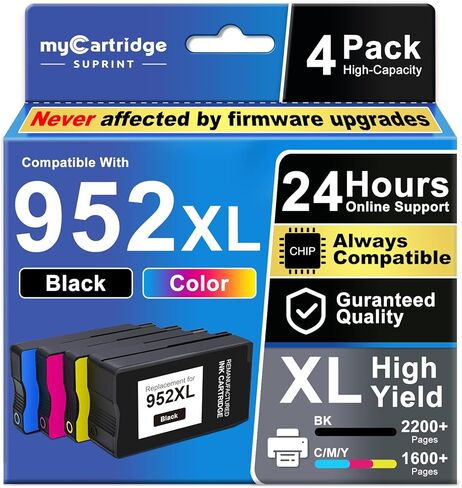 مجموعة خراطيش الحبر SUPRINT 952XL من myCartridge لخراطيش الحبر HP 952XL لطابعة HP OfficeJet Pro 8710 7740 8720 8210 8715 8740 8725، عبوة من 4 عبوات عالية السعة (BCMY) in Kuwait